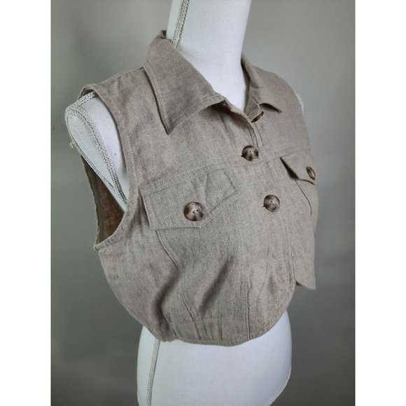 S2S Vtg Linen Boxy Crop Top Button Shirt Medium - Picture 2 of 9